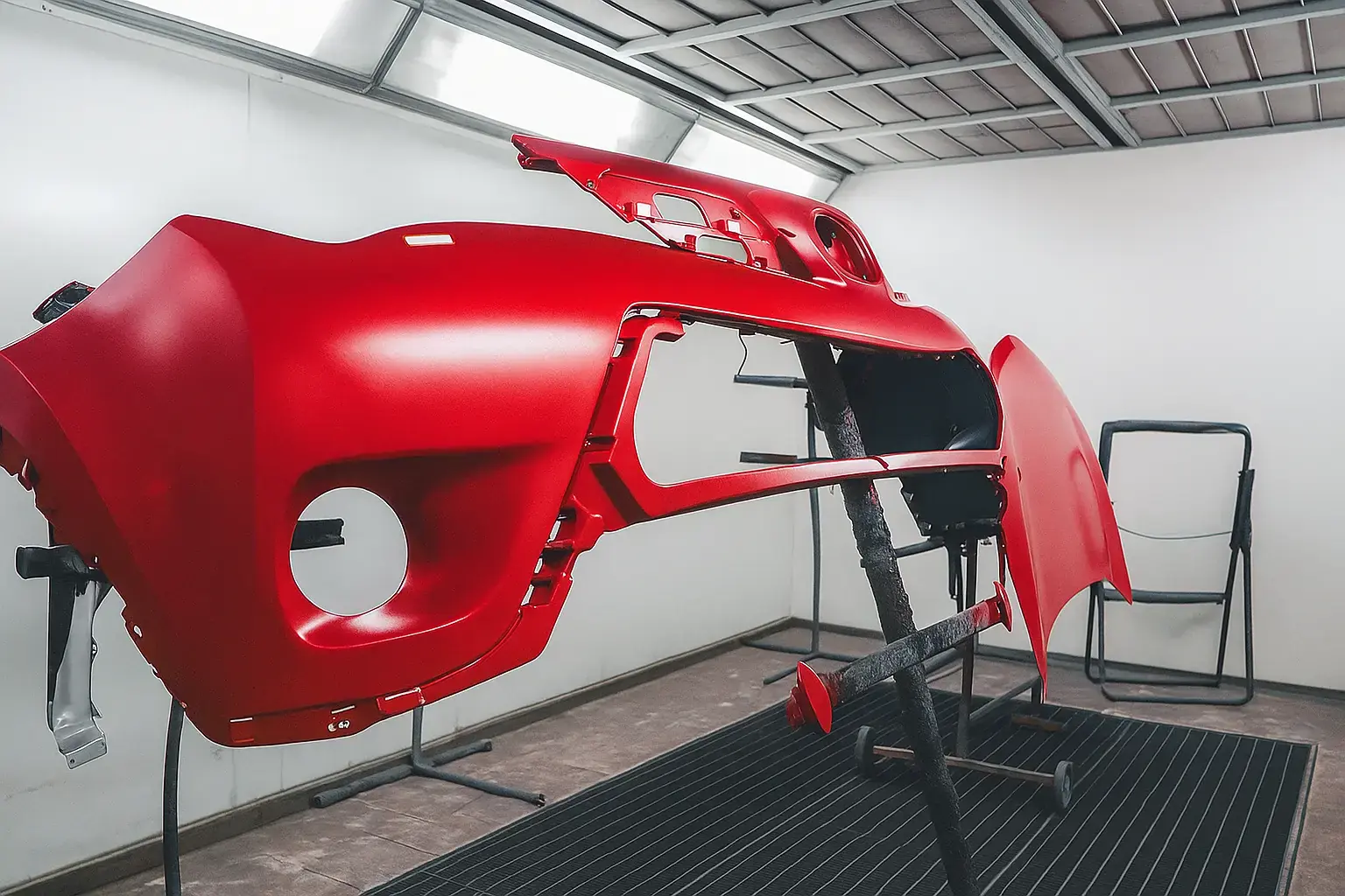 Painted part in a spray booth